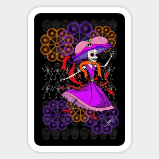lovely catrina in mexican dancing in the day of the dead Sticker